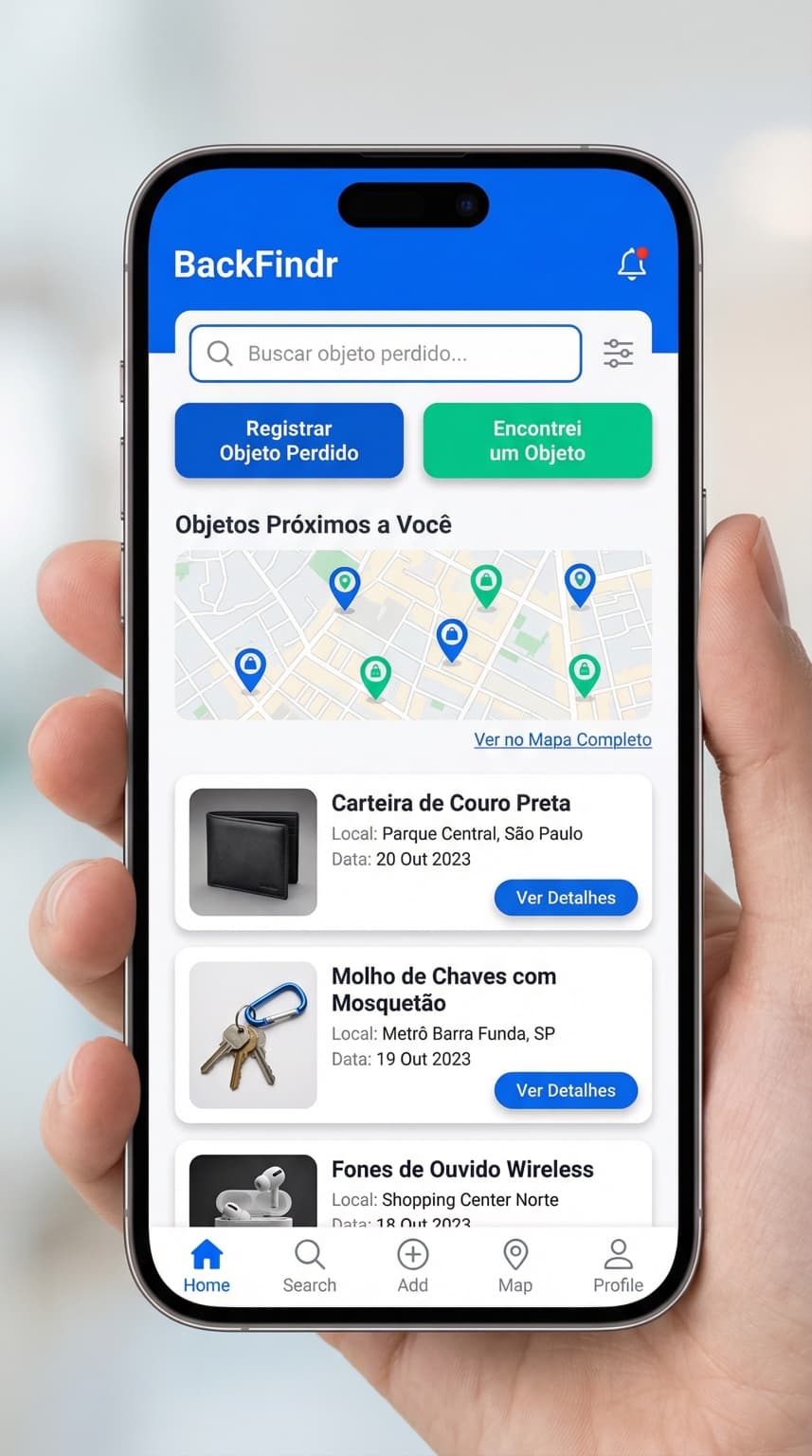 Preview do aplicativo Backfindr